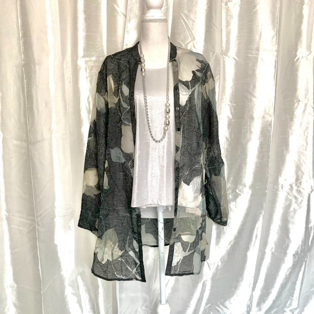 COLDWATER CREEK  duster, tunic semi sheer floral beauty! LARGE